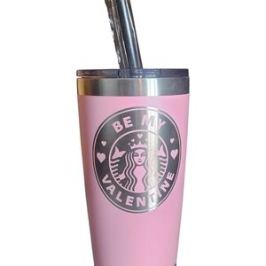 Laser Engraved Pink 20 Oz Tumbler With Cute Starbucks Design.